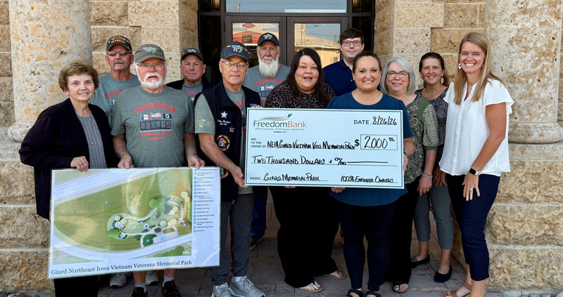 Pictured are FreedomBankers along with Vietnam veterans Mike Schmelzer,  Dennis Mason, Gary Meyer, Mike Hertges, and Bob Kruse.
